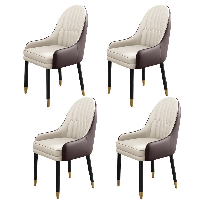 Metal Scandinavian Style Dining Chairs Dining Room Parsons Chair with Arm Beige-Coffee 4 Piece Set Clearhalo ' kitchen&dining_furn' 'Dining Chairs' 'Dining Tables & Seating' 'dining_chair' 'furn' 'furn_dining_chair' 'Furniture' 'furniture_dining_chair' 'Kitchen & Dining Furniture' 'kitchen' 3704699