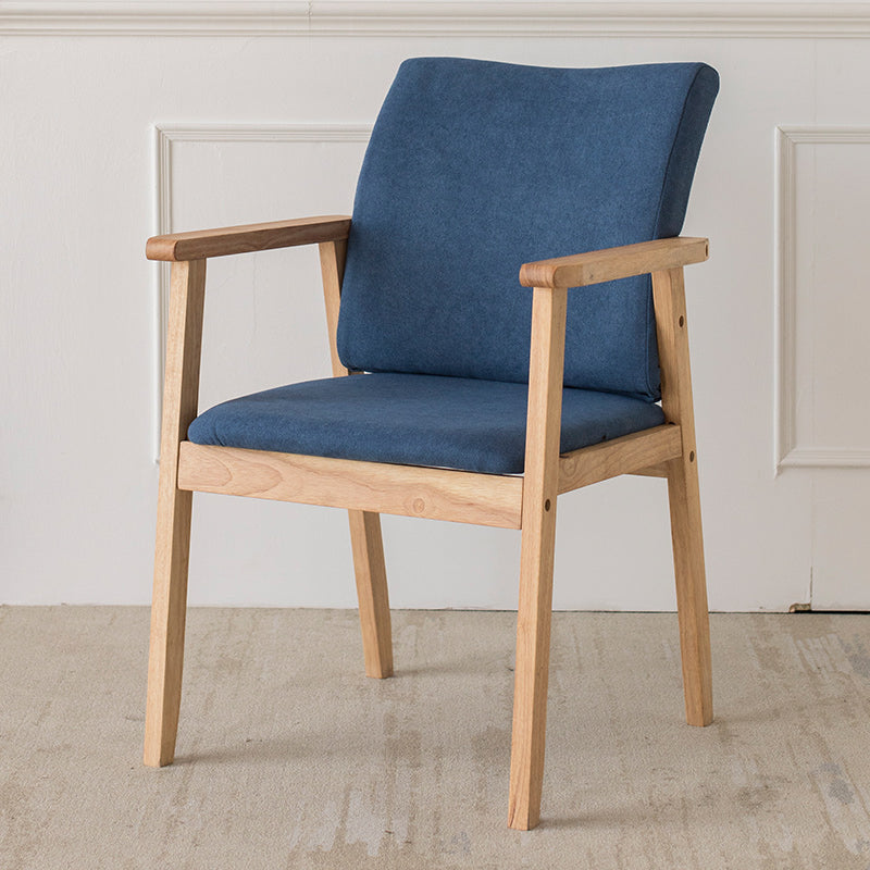 Contemporary Rubberwood Solid Back Arm Chair Matte Finish Wood Dining Chair with Natural Legs Dark Blue 1 Piece Clearhalo ' kitchen&dining_furn' 'Dining Chairs' 'Dining Tables & Seating' 'dining_chair' 'furn' 'furn_dining_chair' 'Furniture' 'furniture_dining_chair' 'Kitchen & Dining Furniture' 'kitchen' 3704849