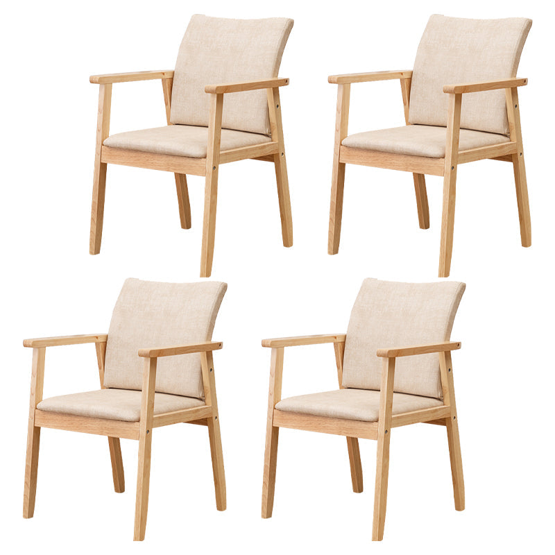 Contemporary Rubberwood Solid Back Arm Chair Matte Finish Wood Dining Chair with Natural Legs Off-White 4 Piece Set Clearhalo ' kitchen&dining_furn' 'Dining Chairs' 'Dining Tables & Seating' 'dining_chair' 'furn' 'furn_dining_chair' 'Furniture' 'furniture_dining_chair' 'Kitchen & Dining Furniture' 'kitchen' 3704878