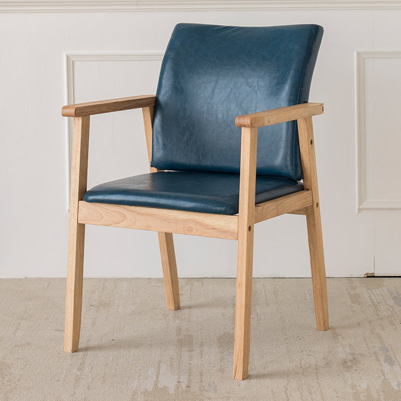 Contemporary Rubberwood Solid Back Arm Chair Matte Finish Wood Dining Chair with Natural Legs Royal Blue 1 Piece Clearhalo ' kitchen&dining_furn' 'Dining Chairs' 'Dining Tables & Seating' 'dining_chair' 'furn' 'furn_dining_chair' 'Furniture' 'furniture_dining_chair' 'Kitchen & Dining Furniture' 'kitchen' 3704885