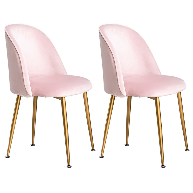 Glam Dining Side Chairs for Home Use Cushioned Armless Chair with Gold Legs Pink 2 Piece Set Clearhalo ' kitchen&dining_furn' 'Dining Chairs' 'Dining Tables & Seating' 'dining_chair' 'furn' 'furn_dining_chair' 'Furniture' 'furniture_dining_chair' 'Kitchen & Dining Furniture' 'kitchen' 3705015