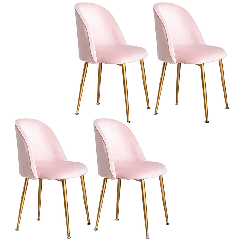 Glam Dining Side Chairs for Home Use Cushioned Armless Chair with Gold Legs Pink 4 Piece Set Clearhalo ' kitchen&dining_furn' 'Dining Chairs' 'Dining Tables & Seating' 'dining_chair' 'furn' 'furn_dining_chair' 'Furniture' 'furniture_dining_chair' 'Kitchen & Dining Furniture' 'kitchen' 3705017