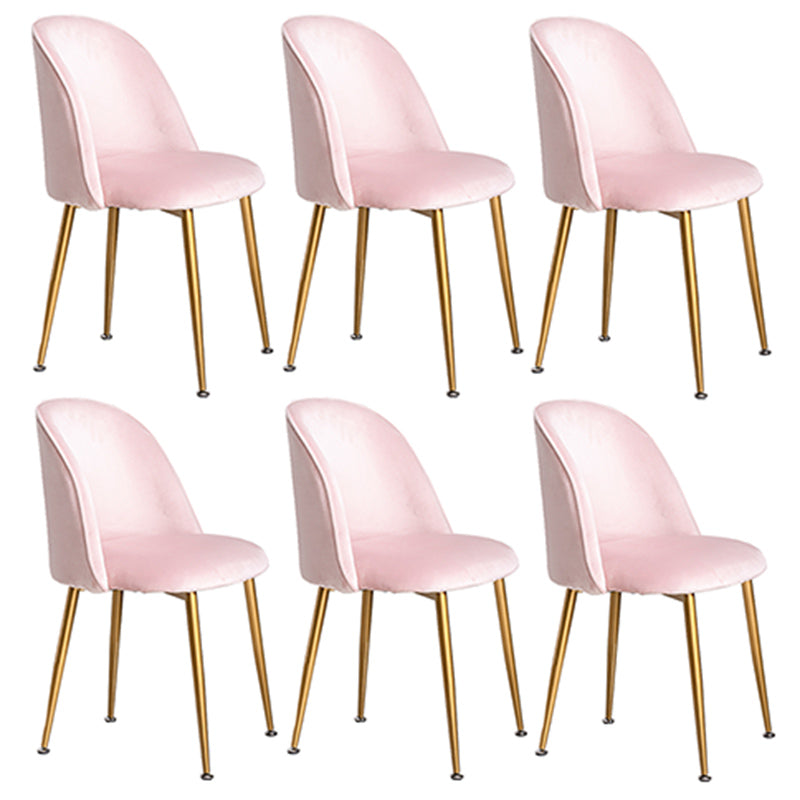 Glam Dining Side Chairs for Home Use Cushioned Armless Chair with Gold Legs Pink 6 Piece Set Clearhalo ' kitchen&dining_furn' 'Dining Chairs' 'Dining Tables & Seating' 'dining_chair' 'furn' 'furn_dining_chair' 'Furniture' 'furniture_dining_chair' 'Kitchen & Dining Furniture' 'kitchen' 3705018