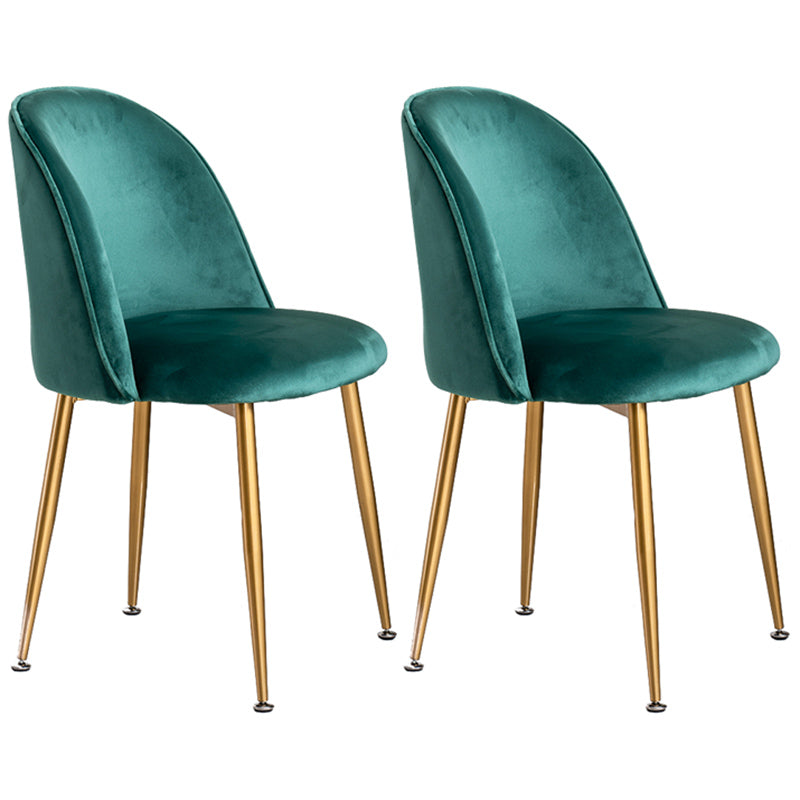 Glam Dining Side Chairs for Home Use Cushioned Armless Chair with Gold Legs Peacock Green 2 Piece Set Clearhalo ' kitchen&dining_furn' 'Dining Chairs' 'Dining Tables & Seating' 'dining_chair' 'furn' 'furn_dining_chair' 'Furniture' 'furniture_dining_chair' 'Kitchen & Dining Furniture' 'kitchen' 3705031