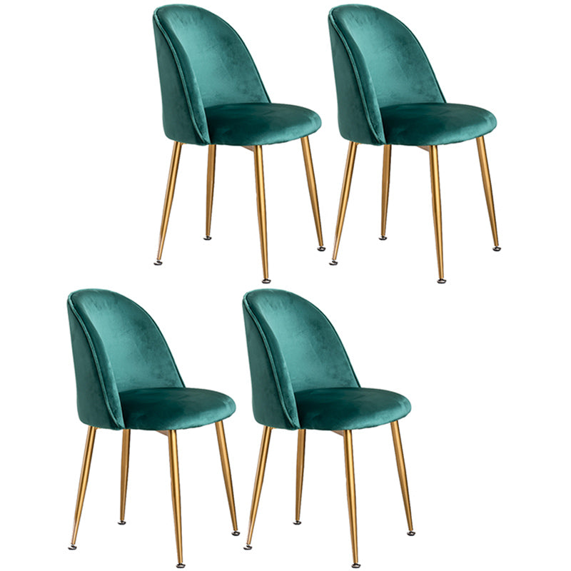 Glam Dining Side Chairs for Home Use Cushioned Armless Chair with Gold Legs Peacock Green 4 Piece Set Clearhalo ' kitchen&dining_furn' 'Dining Chairs' 'Dining Tables & Seating' 'dining_chair' 'furn' 'furn_dining_chair' 'Furniture' 'furniture_dining_chair' 'Kitchen & Dining Furniture' 'kitchen' 3705032