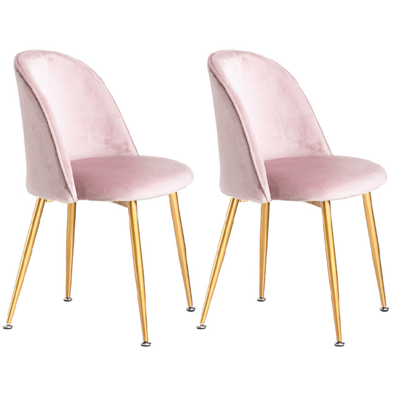 Glam Dining Side Chairs for Home Use Cushioned Armless Chair with Gold Legs Light Pink 2 Piece Set Clearhalo ' kitchen&dining_furn' 'Dining Chairs' 'Dining Tables & Seating' 'dining_chair' 'furn' 'furn_dining_chair' 'Furniture' 'furniture_dining_chair' 'Kitchen & Dining Furniture' 'kitchen' 3705043
