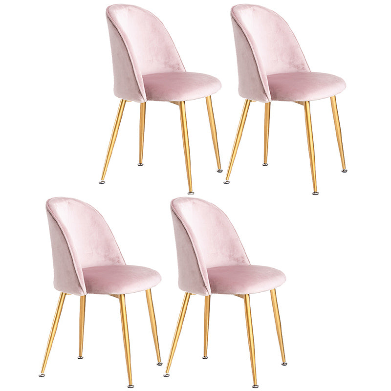 Glam Dining Side Chairs for Home Use Cushioned Armless Chair with Gold Legs Light Pink 4 Piece Set Clearhalo ' kitchen&dining_furn' 'Dining Chairs' 'Dining Tables & Seating' 'dining_chair' 'furn' 'furn_dining_chair' 'Furniture' 'furniture_dining_chair' 'Kitchen & Dining Furniture' 'kitchen' 3705044