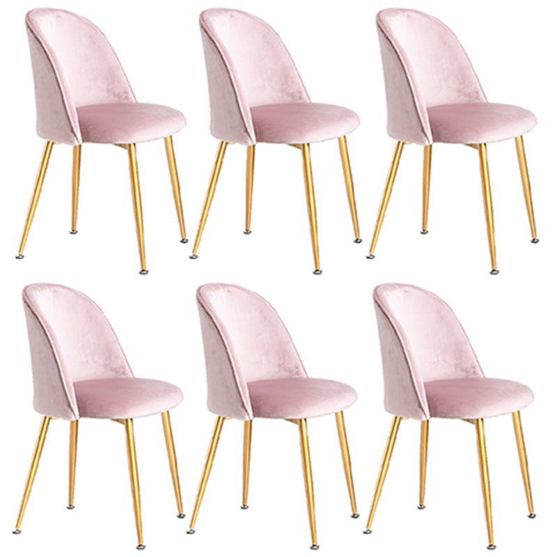 Glam Dining Side Chairs for Home Use Cushioned Armless Chair with Gold Legs Light Pink 6 Piece Set Clearhalo ' kitchen&dining_furn' 'Dining Chairs' 'Dining Tables & Seating' 'dining_chair' 'furn' 'furn_dining_chair' 'Furniture' 'furniture_dining_chair' 'Kitchen & Dining Furniture' 'kitchen' 3705045
