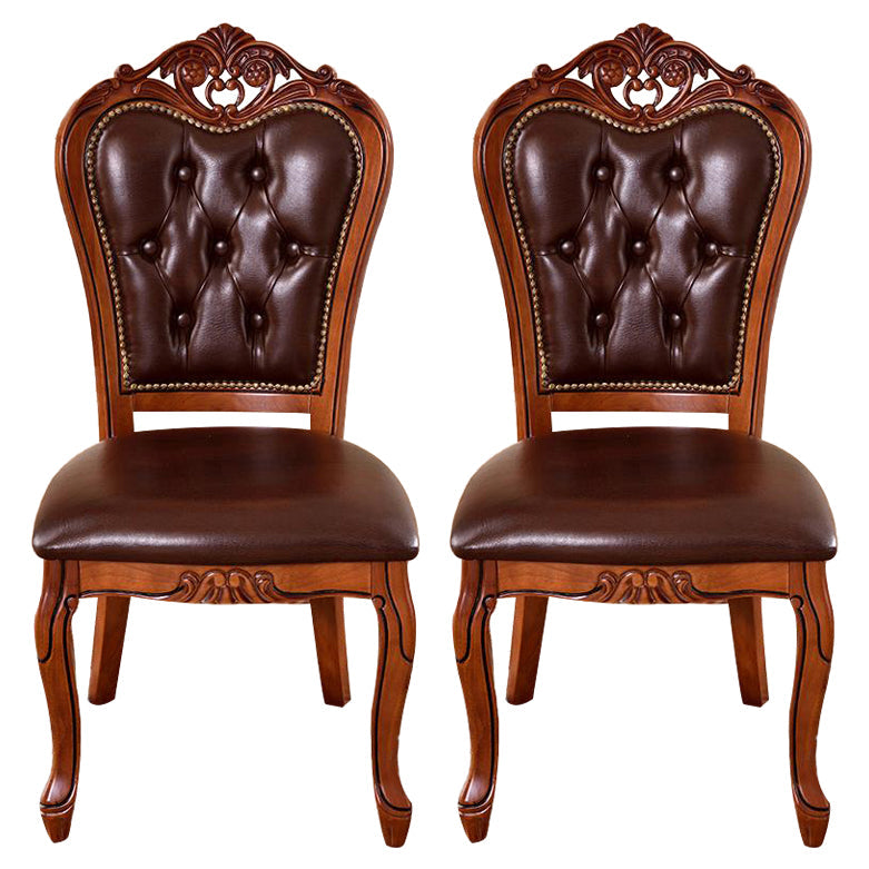 Leather Open Back Dining Side Chair Kitchen Dining Chair with Solid Wood Legs Brown 2 Piece Set Clearhalo ' kitchen&dining_furn' 'Dining Chairs' 'Dining Tables & Seating' 'dining_chair' 'furn' 'furn_dining_chair' 'Furniture' 'furniture_dining_chair' 'Kitchen & Dining Furniture' 'kitchen' 3705047