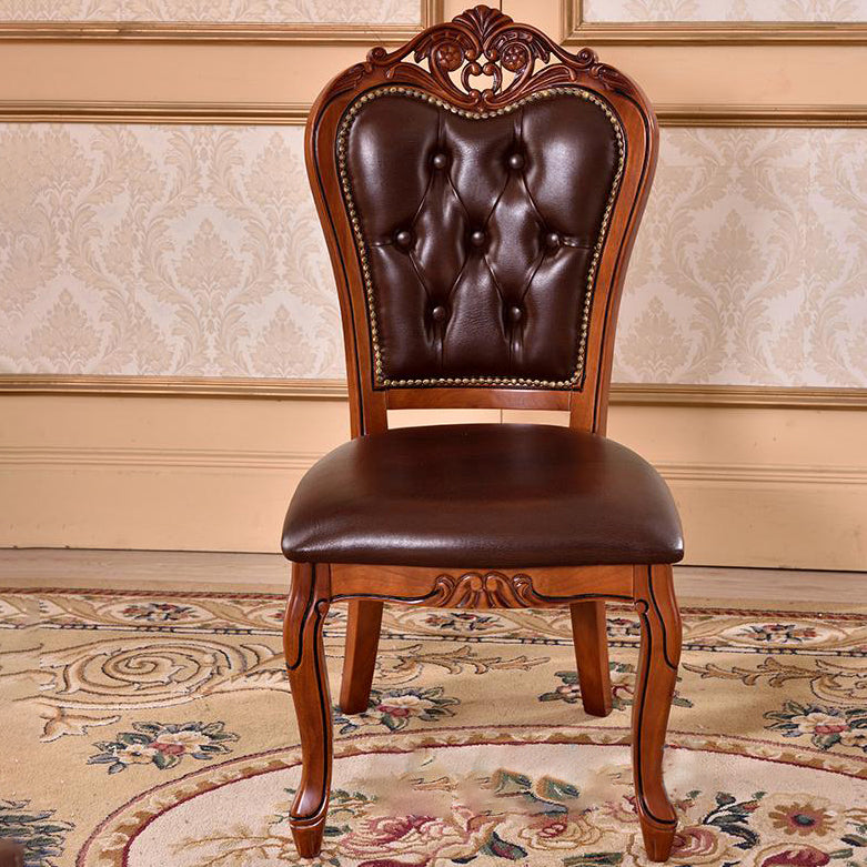 Leather Open Back Dining Side Chair Kitchen Dining Chair with Solid Wood Legs Brown 1 Piece Clearhalo ' kitchen&dining_furn' 'Dining Chairs' 'Dining Tables & Seating' 'dining_chair' 'furn' 'furn_dining_chair' 'Furniture' 'furniture_dining_chair' 'Kitchen & Dining Furniture' 'kitchen' 3705048