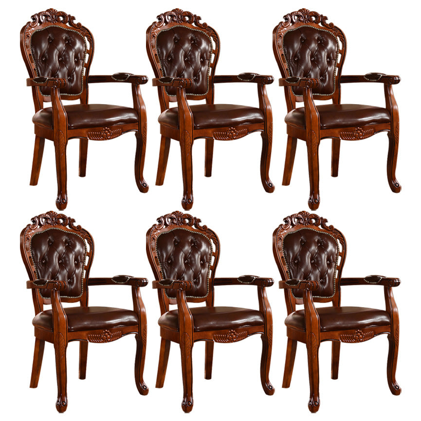 Victorian Style Wood Indoor Open Back Dining Side Chair of 24'' Wide Dining Chair Brown 6 Piece Set Clearhalo ' kitchen&dining_furn' 'Dining Chairs' 'Dining Tables & Seating' 'dining_chair' 'furn' 'furn_dining_chair' 'Furniture' 'furniture_dining_chair' 'Kitchen & Dining Furniture' 'kitchen' 3705066