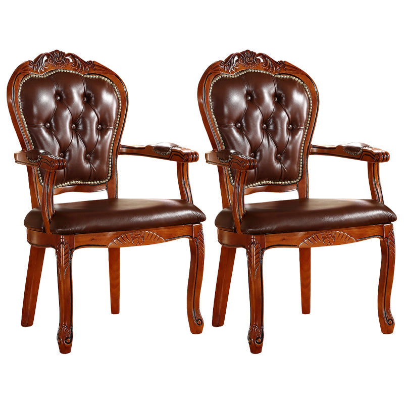 Victorian Style Wood Indoor Open Back Dining Side Chair of 24'' Wide Dining Chair Dark Brown 2 Piece Set Clearhalo ' kitchen&dining_furn' 'Dining Chairs' 'Dining Tables & Seating' 'dining_chair' 'furn' 'furn_dining_chair' 'Furniture' 'furniture_dining_chair' 'Kitchen & Dining Furniture' 'kitchen' 3705080