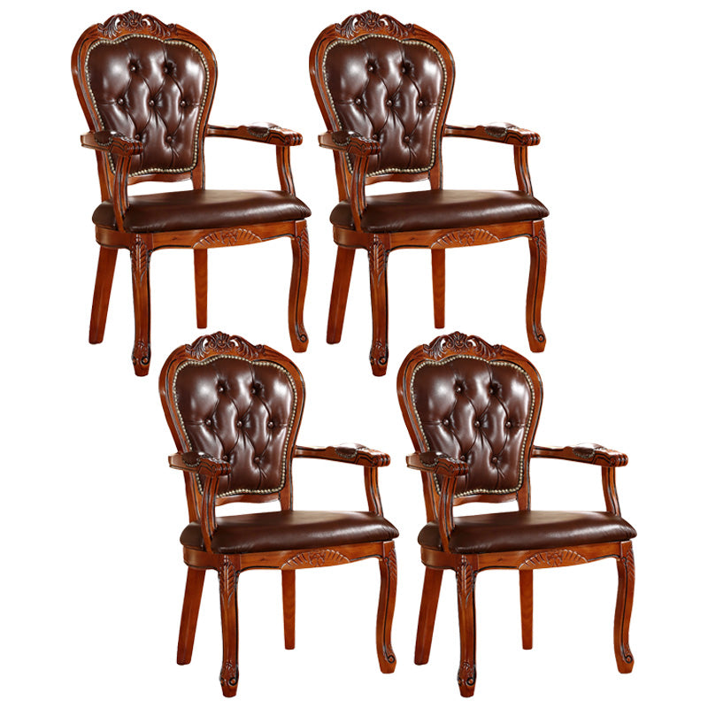 Victorian Style Wood Indoor Open Back Dining Side Chair of 24'' Wide Dining Chair Dark Brown 4 Piece Set Clearhalo ' kitchen&dining_furn' 'Dining Chairs' 'Dining Tables & Seating' 'dining_chair' 'furn' 'furn_dining_chair' 'Furniture' 'furniture_dining_chair' 'Kitchen & Dining Furniture' 'kitchen' 3705082