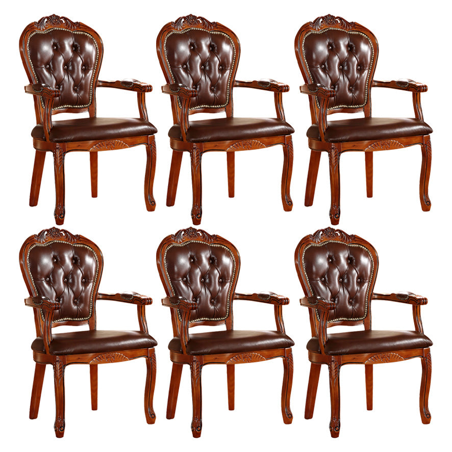Victorian Style Wood Indoor Open Back Dining Side Chair of 24'' Wide Dining Chair Dark Brown 6 Piece Set Clearhalo ' kitchen&dining_furn' 'Dining Chairs' 'Dining Tables & Seating' 'dining_chair' 'furn' 'furn_dining_chair' 'Furniture' 'furniture_dining_chair' 'Kitchen & Dining Furniture' 'kitchen' 3705084