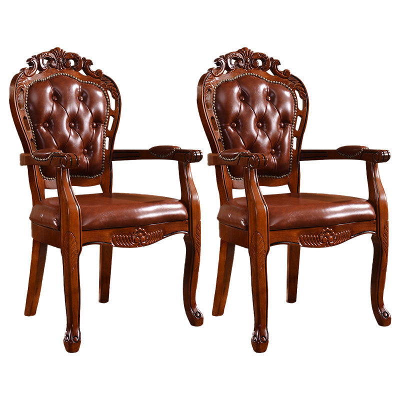 Victorian Style Wood Indoor Open Back Dining Side Chair of 24'' Wide Dining Chair Apricot-Brown 2 Piece Set Clearhalo ' kitchen&dining_furn' 'Dining Chairs' 'Dining Tables & Seating' 'dining_chair' 'furn' 'furn_dining_chair' 'Furniture' 'furniture_dining_chair' 'Kitchen & Dining Furniture' 'kitchen' 3705085