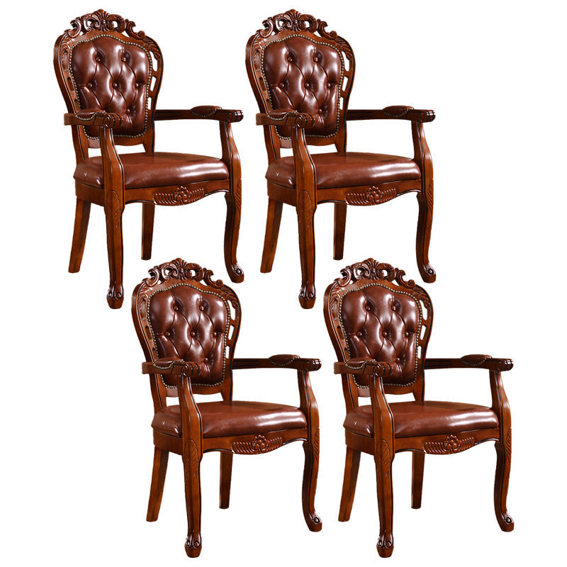 Victorian Style Wood Indoor Open Back Dining Side Chair of 24'' Wide Dining Chair Apricot-Brown 4 Piece Set Clearhalo ' kitchen&dining_furn' 'Dining Chairs' 'Dining Tables & Seating' 'dining_chair' 'furn' 'furn_dining_chair' 'Furniture' 'furniture_dining_chair' 'Kitchen & Dining Furniture' 'kitchen' 3705086