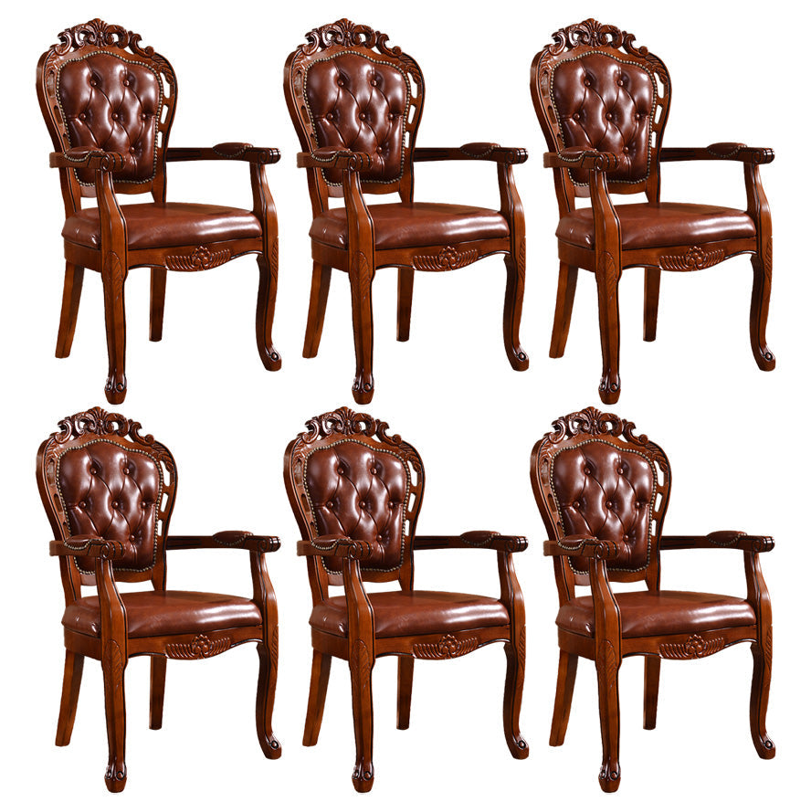 Victorian Style Wood Indoor Open Back Dining Side Chair of 24'' Wide Dining Chair Apricot-Brown 6 Piece Set Clearhalo ' kitchen&dining_furn' 'Dining Chairs' 'Dining Tables & Seating' 'dining_chair' 'furn' 'furn_dining_chair' 'Furniture' 'furniture_dining_chair' 'Kitchen & Dining Furniture' 'kitchen' 3705087