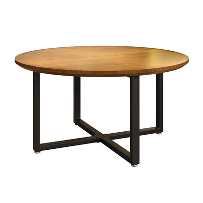 Contemporary Style Wood Dining Table Round Shape Table with Metallic Trestle Base Without Chairs Clearhalo ' dining_table' 'Dining Tables & Seating' 'Dining Tables' 'furn' 'furn_dining_table' 'Furniture' 'furniture_dining_table' 'Kitchen & Dining Furniture' 'kitchen&dining_furn' 'kitchen' 'kitchen_dining_table' 3723331