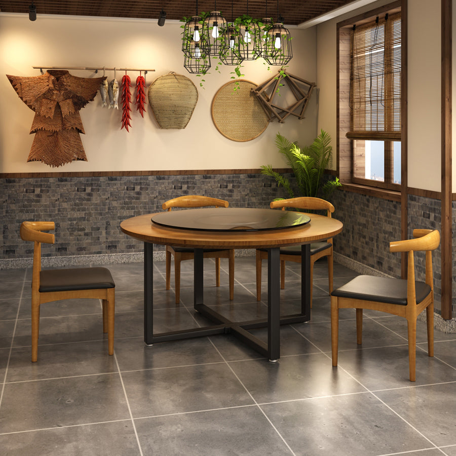 Contemporary Style Wood Dining Table Round Shape Table with Metallic Trestle Base Clearhalo ' dining_table' 'Dining Tables & Seating' 'Dining Tables' 'furn' 'furn_dining_table' 'Furniture' 'furniture_dining_table' 'Kitchen & Dining Furniture' 'kitchen&dining_furn' 'kitchen' 'kitchen_dining_table' 3723333