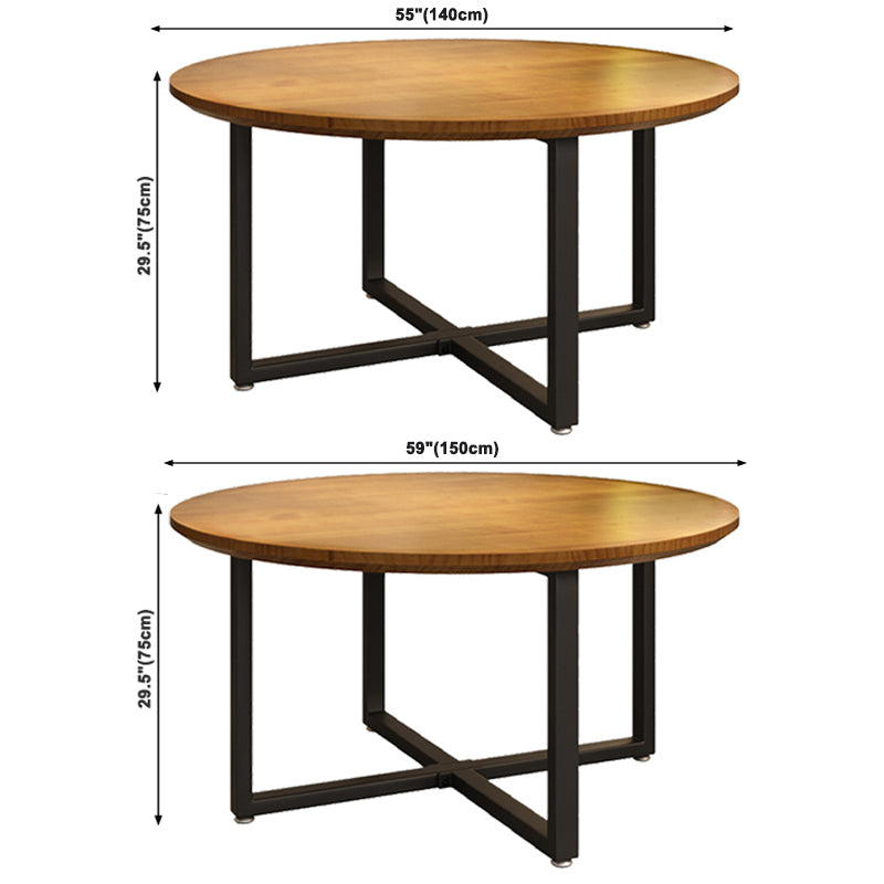 Contemporary Style Wood Dining Table Round Shape Table with Metallic Trestle Base Clearhalo ' dining_table' 'Dining Tables & Seating' 'Dining Tables' 'furn' 'furn_dining_table' 'Furniture' 'furniture_dining_table' 'Kitchen & Dining Furniture' 'kitchen&dining_furn' 'kitchen' 'kitchen_dining_table' 3723337