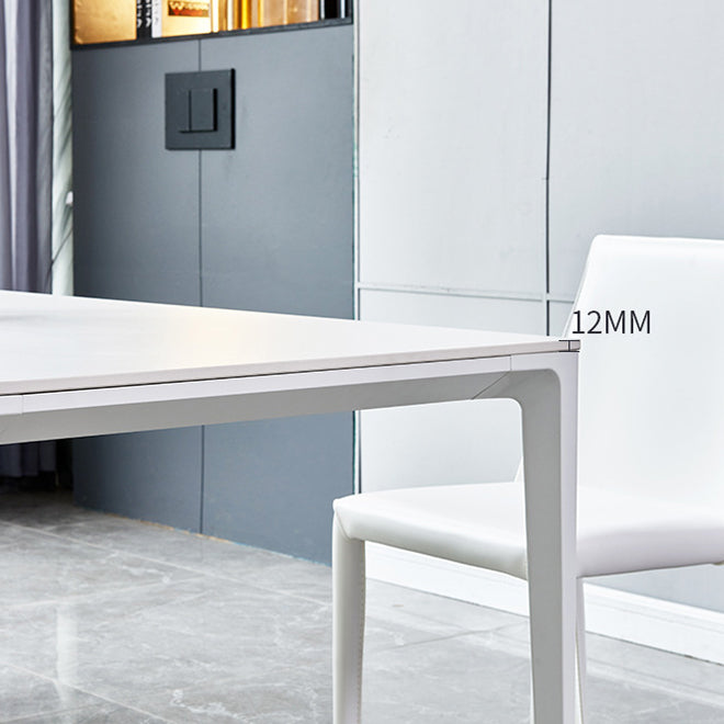 Contemporary Rectangle Dining Table Sintered Stone Table with 4 White Legs,55.1"L x 31.5"W x 30"H Clearhalo ' dining_table' 'Dining Tables & Seating' 'Dining Tables' 'Furniture' 'furniture_dining_table' 'Kitchen & Dining Furniture' 'kitchen&dining_furn' 'kitchen' 'kitchen_dining_table' 3723350