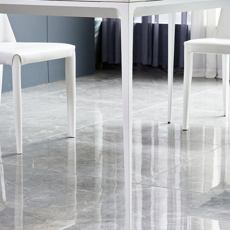 Contemporary Rectangle Dining Table Sintered Stone Table with 4 White Legs,55.1"L x 31.5"W x 30"H Clearhalo ' dining_table' 'Dining Tables & Seating' 'Dining Tables' 'Furniture' 'furniture_dining_table' 'Kitchen & Dining Furniture' 'kitchen&dining_furn' 'kitchen' 'kitchen_dining_table' 3723352