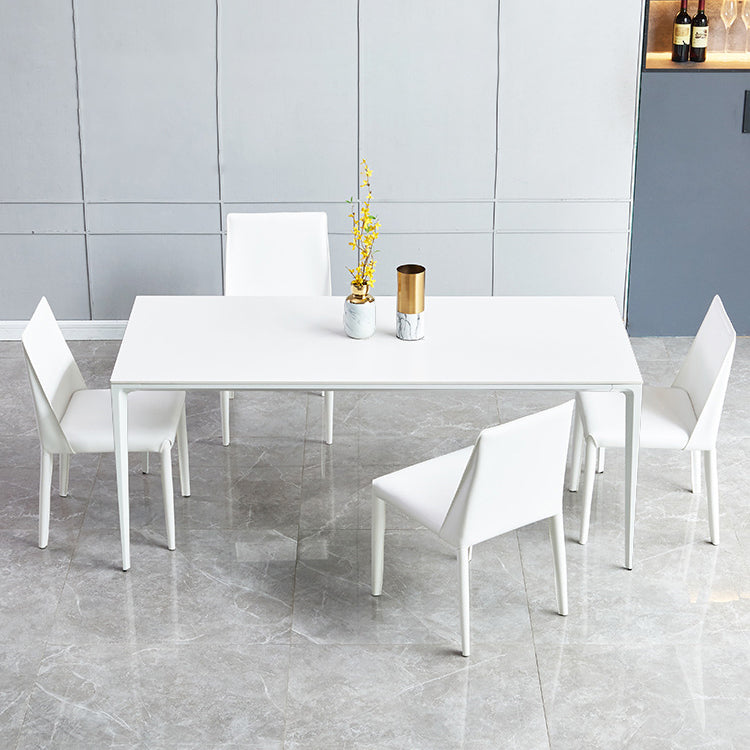 Contemporary Rectangle Dining Table Sintered Stone Table with 4 White Legs,55.1"L x 31.5"W x 30"H Clearhalo ' dining_table' 'Dining Tables & Seating' 'Dining Tables' 'Furniture' 'furniture_dining_table' 'Kitchen & Dining Furniture' 'kitchen&dining_furn' 'kitchen' 'kitchen_dining_table' 3723353