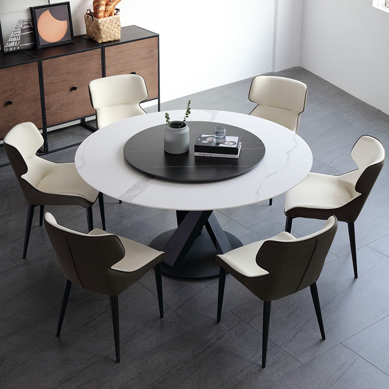 Contemporary Round Dining Table Sintered Stone Table with Black Pedestal Base,47.2"L x 27.6"W x 30"H Clearhalo ' dining_table' 'Dining Tables & Seating' 'Dining Tables' 'furn' 'furn_dining_table' 'Furniture' 'furniture_dining_table' 'Kitchen & Dining Furniture' 'kitchen&dining_furn' 'kitchen' 'kitchen_dining_table' 3723395