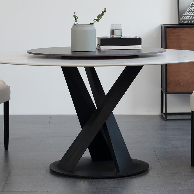 Contemporary Round Dining Table Sintered Stone Table with Black Pedestal Base,47.2"L x 27.6"W x 30"H Clearhalo ' dining_table' 'Dining Tables & Seating' 'Dining Tables' 'furn' 'furn_dining_table' 'Furniture' 'furniture_dining_table' 'Kitchen & Dining Furniture' 'kitchen&dining_furn' 'kitchen' 'kitchen_dining_table' 3723398