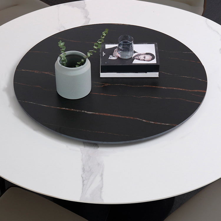 Contemporary Round Dining Table Sintered Stone Table with Black Pedestal Base,47.2"L x 27.6"W x 30"H Clearhalo ' dining_table' 'Dining Tables & Seating' 'Dining Tables' 'furn' 'furn_dining_table' 'Furniture' 'furniture_dining_table' 'Kitchen & Dining Furniture' 'kitchen&dining_furn' 'kitchen' 'kitchen_dining_table' 3723401