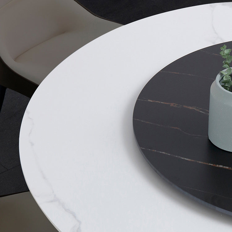 Contemporary Round Dining Table Sintered Stone Table with Black Pedestal Base,47.2"L x 27.6"W x 30"H Clearhalo ' dining_table' 'Dining Tables & Seating' 'Dining Tables' 'furn' 'furn_dining_table' 'Furniture' 'furniture_dining_table' 'Kitchen & Dining Furniture' 'kitchen&dining_furn' 'kitchen' 'kitchen_dining_table' 3723402