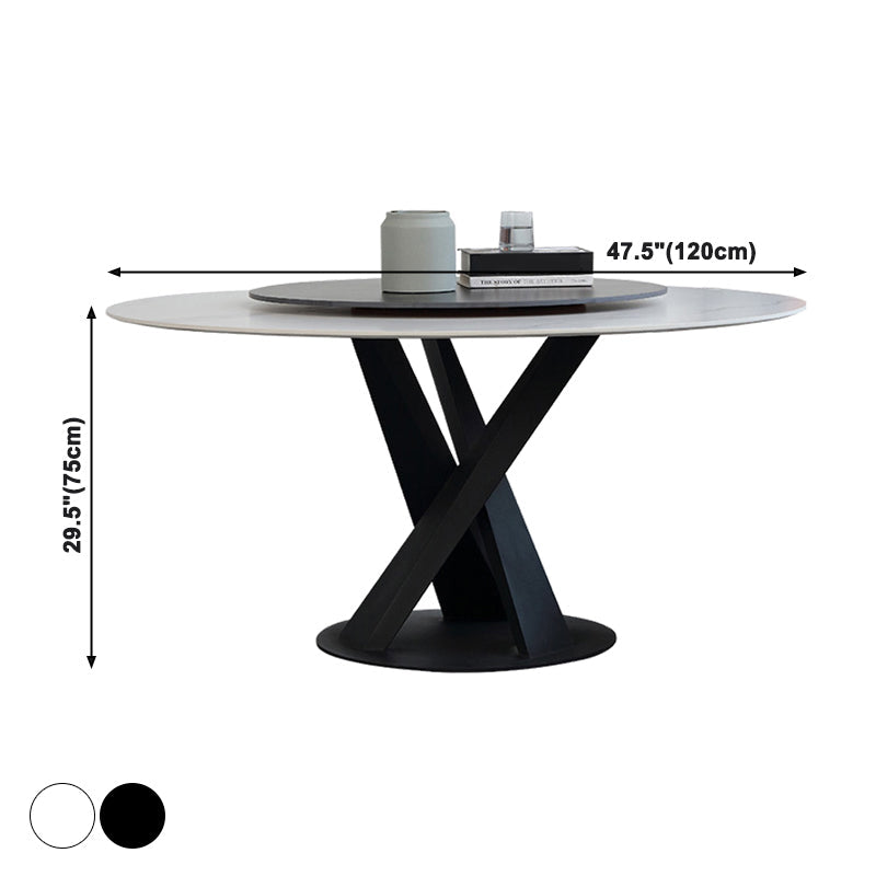 Contemporary Round Dining Table Sintered Stone Table with Black Pedestal Base,47.2"L x 27.6"W x 30"H Clearhalo ' dining_table' 'Dining Tables & Seating' 'Dining Tables' 'furn' 'furn_dining_table' 'Furniture' 'furniture_dining_table' 'Kitchen & Dining Furniture' 'kitchen&dining_furn' 'kitchen' 'kitchen_dining_table' 3723404
