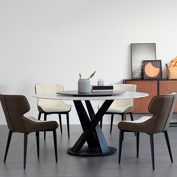 Contemporary Round Dining Table Sintered Stone Table with Black Pedestal Base,47.2"L x 27.6"W x 30"H Clearhalo ' dining_table' 'Dining Tables & Seating' 'Dining Tables' 'furn' 'furn_dining_table' 'Furniture' 'furniture_dining_table' 'Kitchen & Dining Furniture' 'kitchen&dining_furn' 'kitchen' 'kitchen_dining_table' 3723405