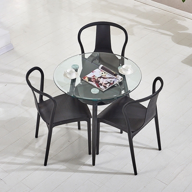 Contemporary Style Kitchen Tempered Glass Dining Table Round Shape Table with 3 Legs Base Clearhalo ' dining_table' 'Dining Tables & Seating' 'Dining Tables' 'furn' 'furn_dining_table' 'Furniture' 'furniture_dining_table' 'Kitchen & Dining Furniture' 'kitchen&dining_furn' 'kitchen' 'kitchen_dining_table' 3723418