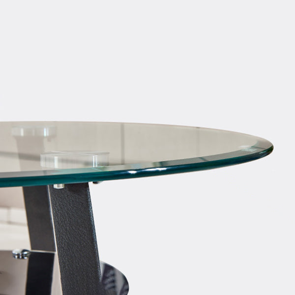 Contemporary Style Kitchen Tempered Glass Dining Table Round Shape Table with 3 Legs Base Clearhalo ' dining_table' 'Dining Tables & Seating' 'Dining Tables' 'furn' 'furn_dining_table' 'Furniture' 'furniture_dining_table' 'Kitchen & Dining Furniture' 'kitchen&dining_furn' 'kitchen' 'kitchen_dining_table' 3723423