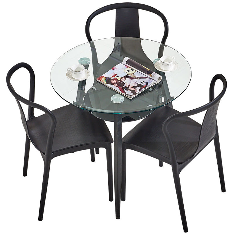 Contemporary Style Kitchen Tempered Glass Dining Table Round Shape Table with 3 Legs Base Clearhalo ' dining_table' 'Dining Tables & Seating' 'Dining Tables' 'furn' 'furn_dining_table' 'Furniture' 'furniture_dining_table' 'Kitchen & Dining Furniture' 'kitchen&dining_furn' 'kitchen' 'kitchen_dining_table' 3723427