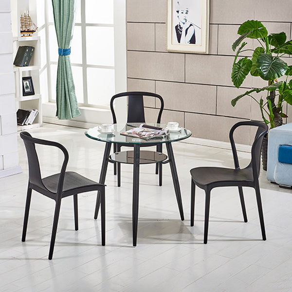 Contemporary Style Kitchen Tempered Glass Dining Table Round Shape Table with 3 Legs Base Clearhalo ' dining_table' 'Dining Tables & Seating' 'Dining Tables' 'furn' 'furn_dining_table' 'Furniture' 'furniture_dining_table' 'Kitchen & Dining Furniture' 'kitchen&dining_furn' 'kitchen' 'kitchen_dining_table' 3723428