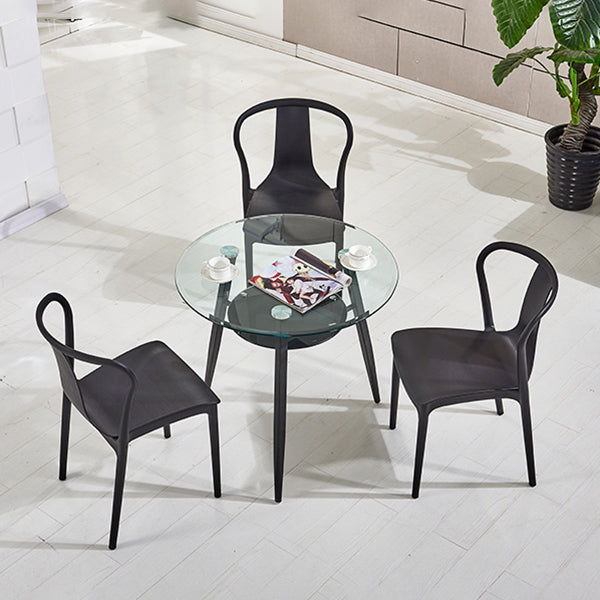 Contemporary Style Kitchen Tempered Glass Dining Table Round Shape Table with 3 Legs Base Clearhalo ' dining_table' 'Dining Tables & Seating' 'Dining Tables' 'furn' 'furn_dining_table' 'Furniture' 'furniture_dining_table' 'Kitchen & Dining Furniture' 'kitchen&dining_furn' 'kitchen' 'kitchen_dining_table' 3723429