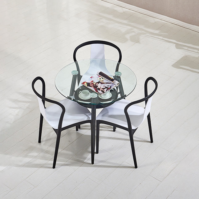 Contemporary Style Kitchen Tempered Glass Dining Table Round Shape Table with 3 Legs Base Clearhalo ' dining_table' 'Dining Tables & Seating' 'Dining Tables' 'furn' 'furn_dining_table' 'Furniture' 'furniture_dining_table' 'Kitchen & Dining Furniture' 'kitchen&dining_furn' 'kitchen' 'kitchen_dining_table' 3723430