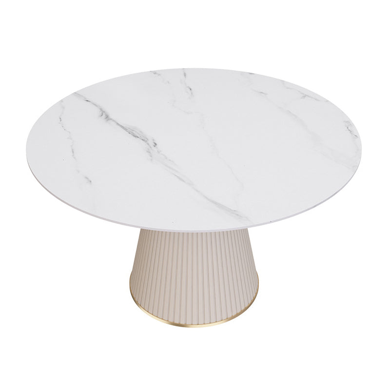 Sintered Stone Top Dining Table in White Round Table with Pedestal Base Without Chairs Clearhalo ' dining_table' 'Dining Tables & Seating' 'Dining Tables' 'furn' 'furn_dining_table' 'Furniture' 'furniture_dining_table' 'Kitchen & Dining Furniture' 'kitchen&dining_furn' 'kitchen' 'kitchen_dining_table' 3723444