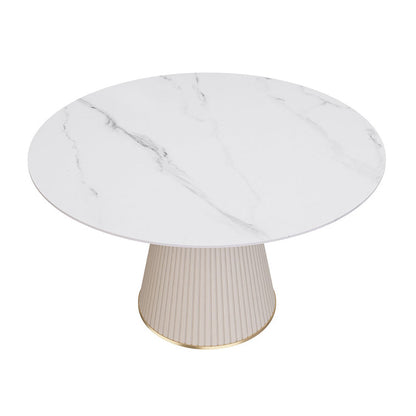 Sintered Stone Top Dining Table in White Round Table with Pedestal Base Without Chairs Clearhalo ' dining_table' 'Dining Tables & Seating' 'Dining Tables' 'furn' 'furn_dining_table' 'Furniture' 'furniture_dining_table' 'Kitchen & Dining Furniture' 'kitchen&dining_furn' 'kitchen' 'kitchen_dining_table' 3723444