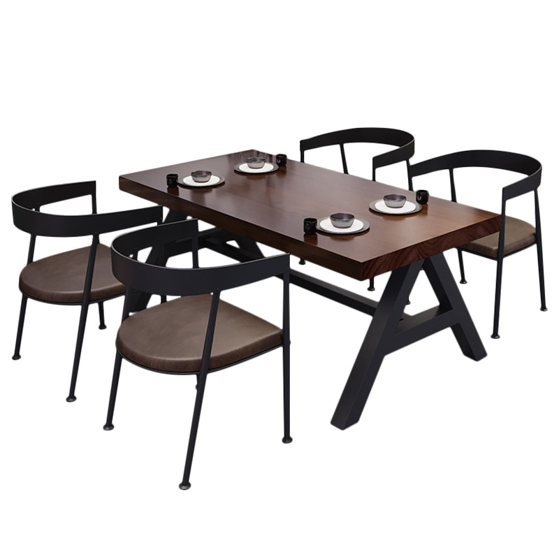 Industrial Solid Wood Dining Table Brown Rectangle Table with Trestle Base for Dinning Room Clearhalo ' dining_table' 'Dining Tables & Seating' 'Dining Tables' 'furn' 'furn_dining_table' 'Furniture' 'furniture_dining_table' 'Kitchen & Dining Furniture' 'kitchen&dining_furn' 'kitchen' 'kitchen_dining_table' 3723478