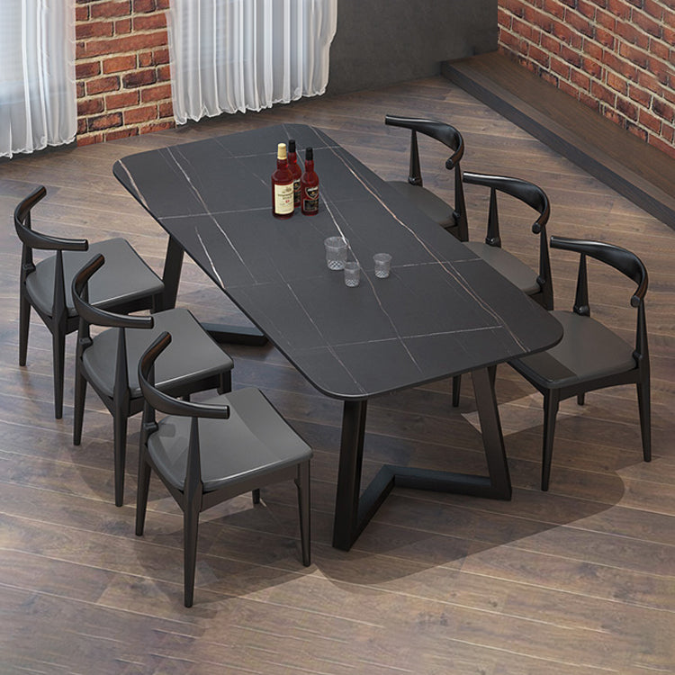Industrial Style Sintered Stone Dining Table Black Rectangle Table with Sled Base for Dinning Room Clearhalo ' dining_table' 'Dining Tables & Seating' 'Dining Tables' 'furn' 'furn_dining_table' 'Furniture' 'furniture_dining_table' 'Kitchen & Dining Furniture' 'kitchen&dining_furn' 'kitchen' 'kitchen_dining_table' 3723481