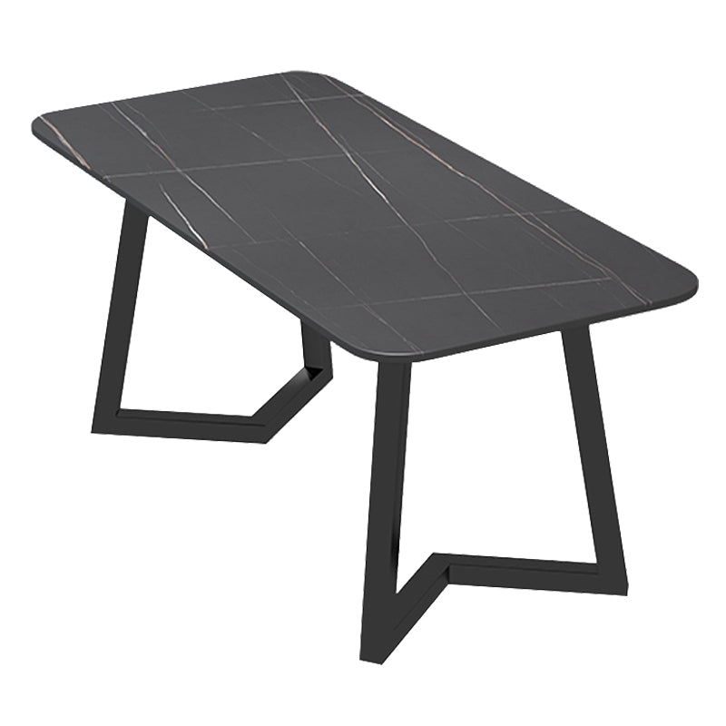 Industrial Style Sintered Stone Dining Table Black Rectangle Table with Sled Base for Dinning Room Without Chairs Clearhalo ' dining_table' 'Dining Tables & Seating' 'Dining Tables' 'furn' 'furn_dining_table' 'Furniture' 'furniture_dining_table' 'Kitchen & Dining Furniture' 'kitchen&dining_furn' 'kitchen' 'kitchen_dining_table' 3723485