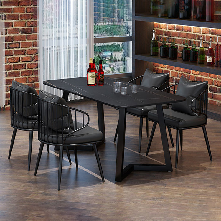 Industrial Style Sintered Stone Dining Table Black Rectangle Table with Sled Base for Dinning Room Clearhalo ' dining_table' 'Dining Tables & Seating' 'Dining Tables' 'furn' 'furn_dining_table' 'Furniture' 'furniture_dining_table' 'Kitchen & Dining Furniture' 'kitchen&dining_furn' 'kitchen' 'kitchen_dining_table' 3723488