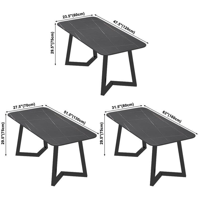 Industrial Style Sintered Stone Dining Table Black Rectangle Table with Sled Base for Dinning Room Clearhalo ' dining_table' 'Dining Tables & Seating' 'Dining Tables' 'furn' 'furn_dining_table' 'Furniture' 'furniture_dining_table' 'Kitchen & Dining Furniture' 'kitchen&dining_furn' 'kitchen' 'kitchen_dining_table' 3723490