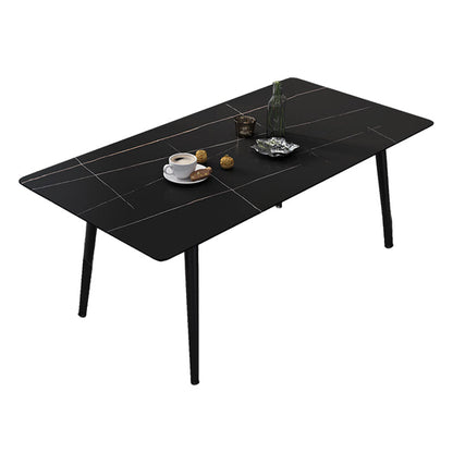 Industrial Style Sintered Stone Dining Table Rectangle Table with 4 Legs for Dinning Room Black Without Chairs Clearhalo ' dining_table' 'Dining Tables & Seating' 'Dining Tables' 'furn' 'furn_dining_table' 'Furniture' 'furniture_dining_table' 'Kitchen & Dining Furniture' 'kitchen&dining_furn' 'kitchen' 'kitchen_dining_table' 3723495