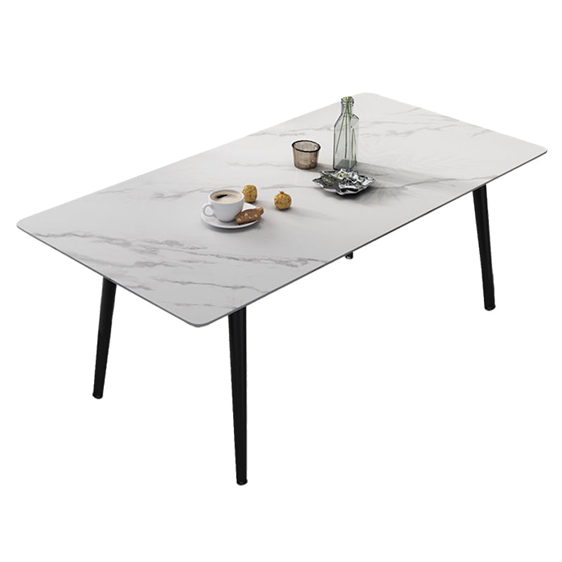 Industrial Style Sintered Stone Dining Table Rectangle Table with 4 Legs for Dinning Room White Without Chairs Clearhalo ' dining_table' 'Dining Tables & Seating' 'Dining Tables' 'furn' 'furn_dining_table' 'Furniture' 'furniture_dining_table' 'Kitchen & Dining Furniture' 'kitchen&dining_furn' 'kitchen' 'kitchen_dining_table' 3723497