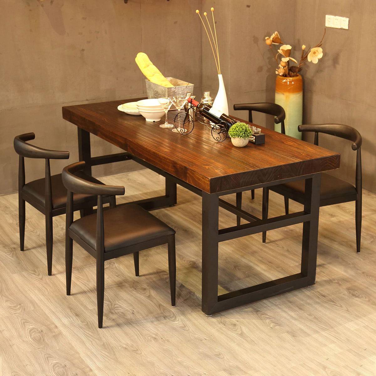 Industrial Style Solid Wood Dining Table Brown Rectangle Table with Trestle Base for Dinning Room Clearhalo ' dining_table' 'Dining Tables & Seating' 'Dining Tables' 'furn' 'furn_dining_table' 'Furniture' 'furniture_dining_table' 'Kitchen & Dining Furniture' 'kitchen&dining_furn' 'kitchen' 'kitchen_dining_table' 3723524