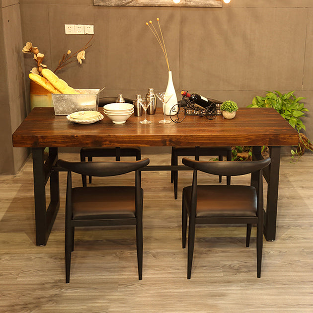 Industrial Style Solid Wood Dining Table Brown Rectangle Table with Trestle Base for Dinning Room Clearhalo ' dining_table' 'Dining Tables & Seating' 'Dining Tables' 'furn' 'furn_dining_table' 'Furniture' 'furniture_dining_table' 'Kitchen & Dining Furniture' 'kitchen&dining_furn' 'kitchen' 'kitchen_dining_table' 3723525